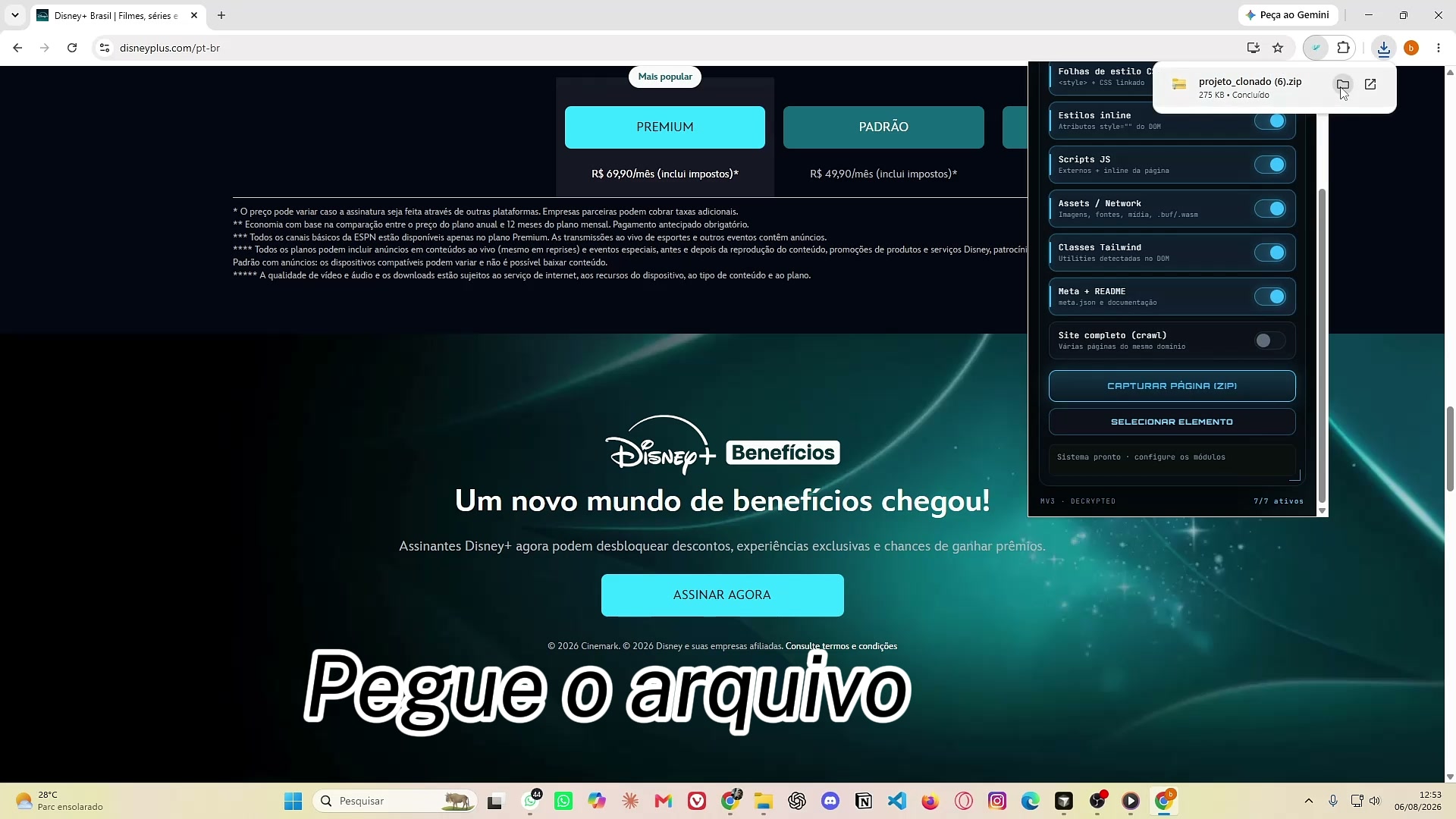 Demonstração do MySiteCloner clonando site