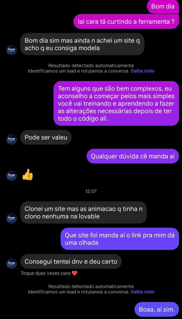 Conversa: Consegui, tentei de novo e deu certo.